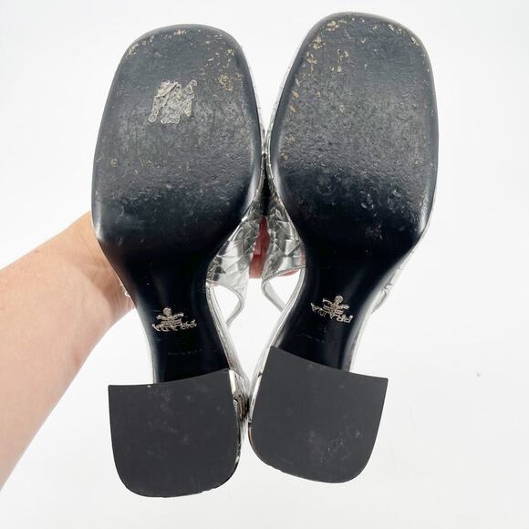 Prada Geometric Silver Metallic Logo Triangle Slingback Pumps In Argento IT 38 - Picture 13 of 13